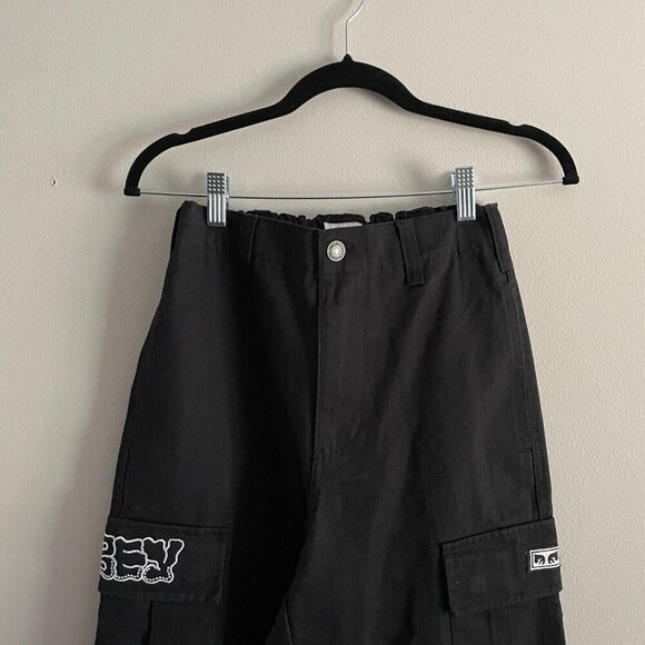 Obey Women 26 Black Grunge 90s Y2K Big Division Embroidered Cargo Pant NWOT - Picture 7 of 14